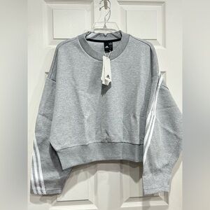 adidas Women's L Large Future Icons 3-Stripes Crew Sweatshirt Grey White NWT
